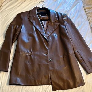 Olivaceous Brown Fax Leather Women's Blazer